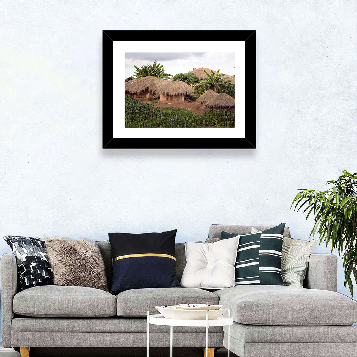 Thatched Roof Huts Wall Art in a room, landscape