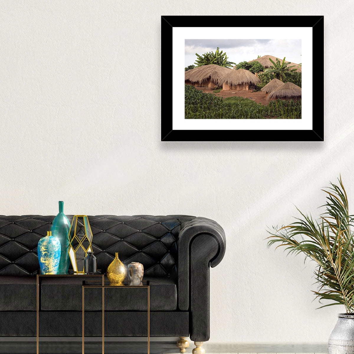 Thatched Roof Huts Wall Art in a room, landscape