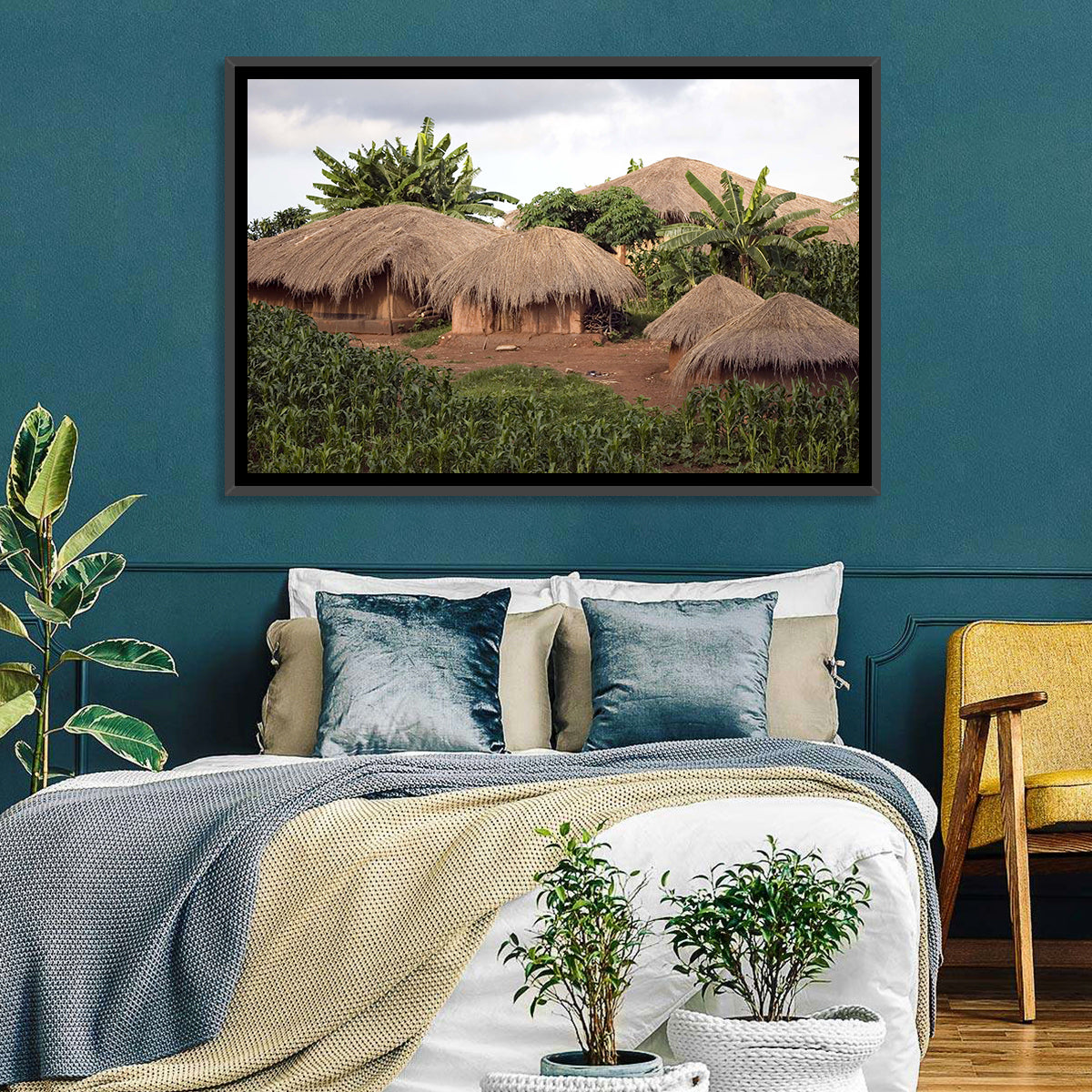 Thatched Roof Huts Wall Art in a room, landscape