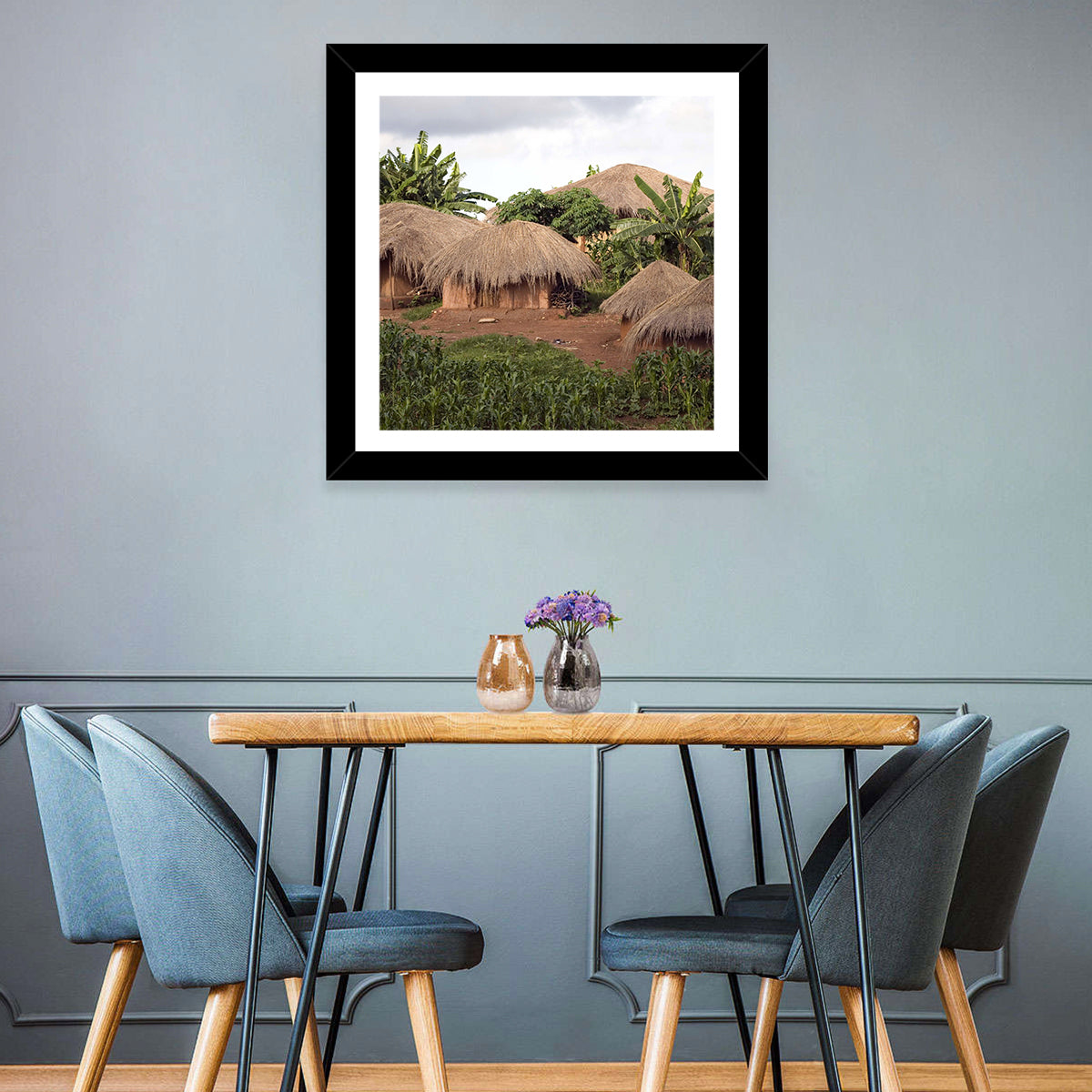 Thatched Roof Huts Wall Art in a room, landscape