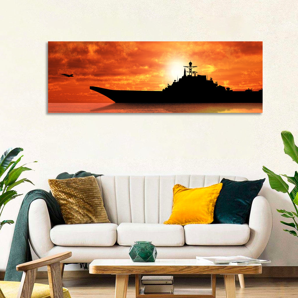 Sunset Aircraft Carrier Silhouette Wall Art