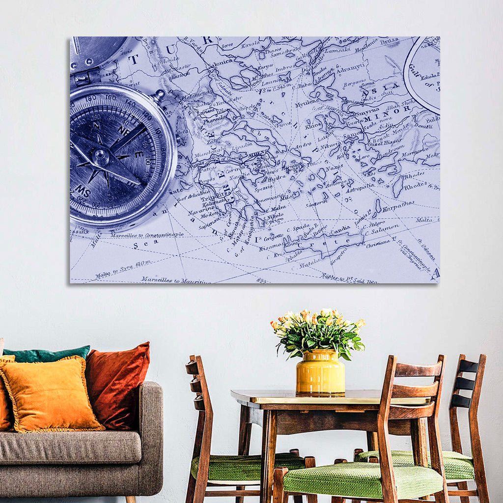 Aegean Nautical Map with Compass Wall Art