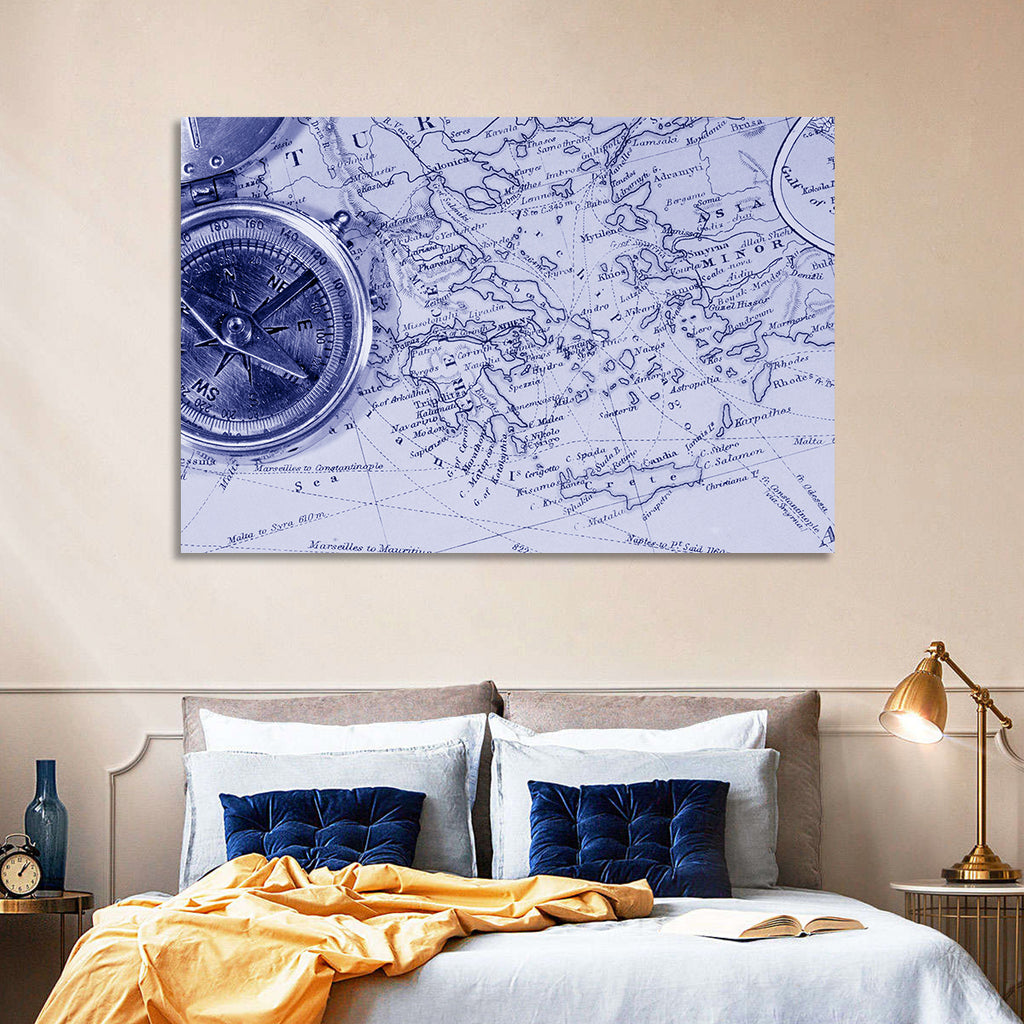 Aegean Nautical Map with Compass Wall Art