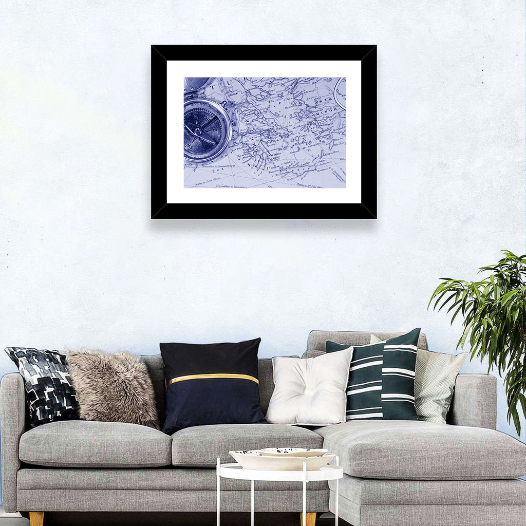 Aegean Nautical Map with Compass Wall Art