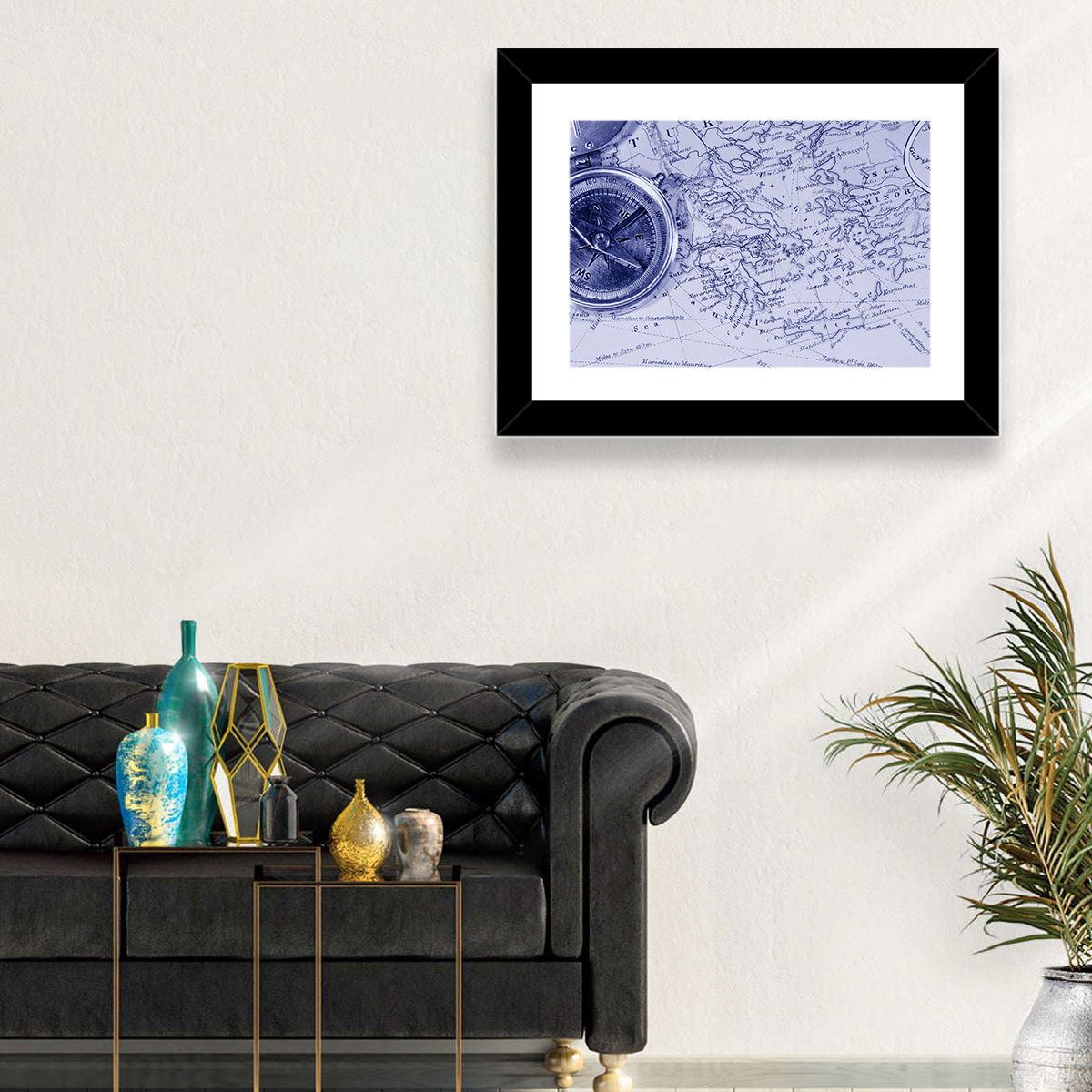 Aegean Nautical Map with Compass Wall Art in a room, landscape