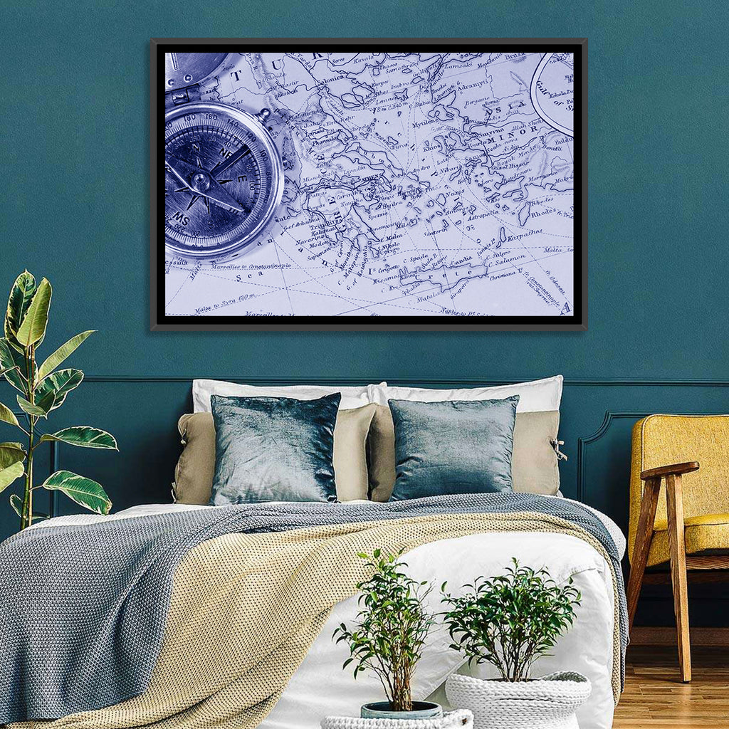 Aegean Nautical Map with Compass Wall Art