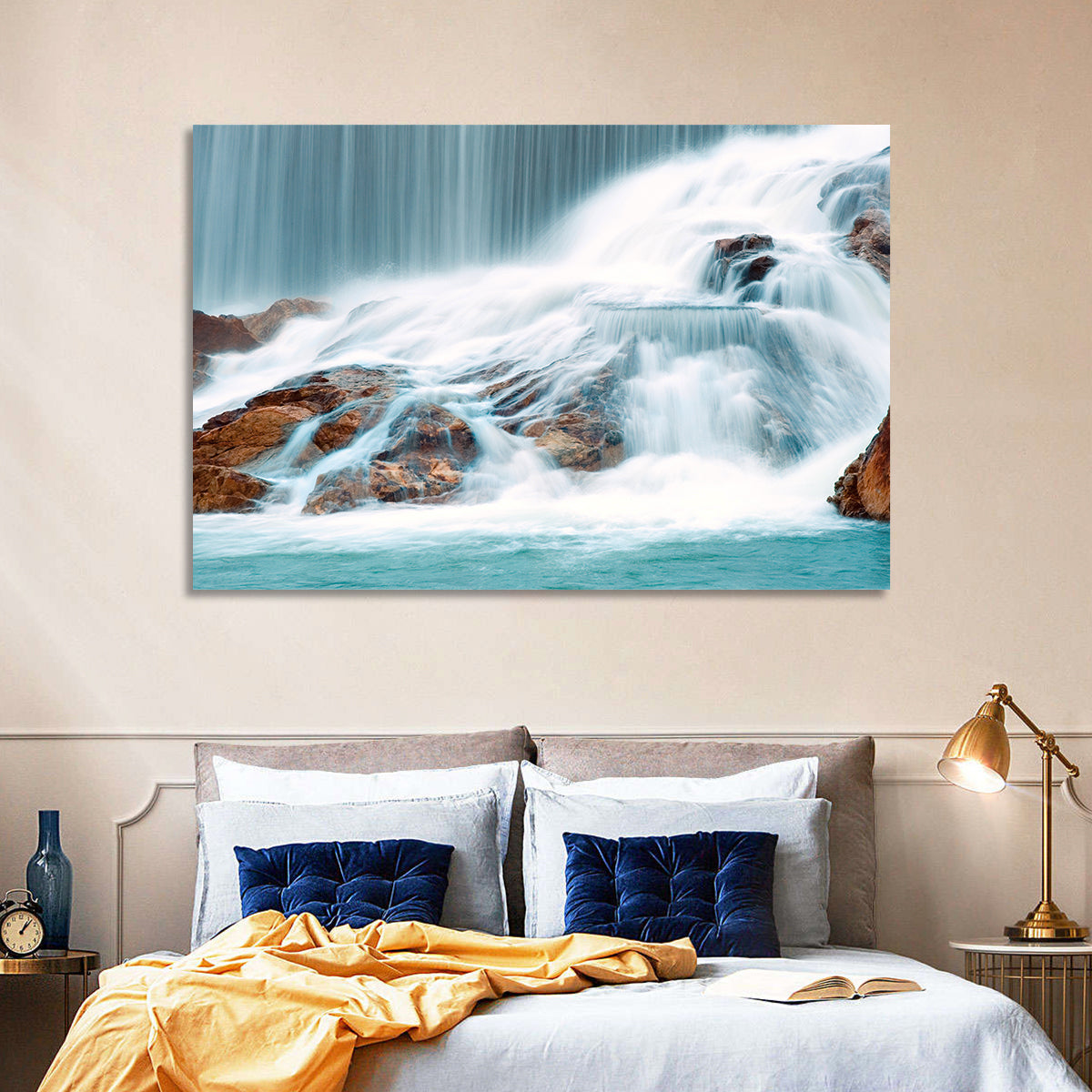 Ningbo Cascading Waterfall Wall Art in a room, landscape