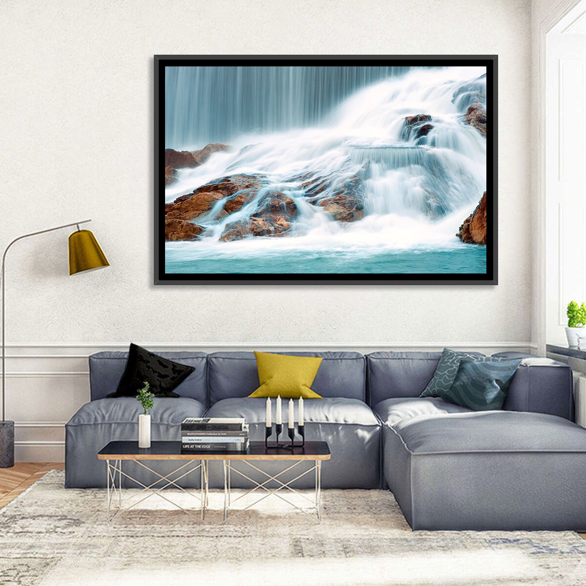 Ningbo Cascading Waterfall Wall Art in a room, landscape