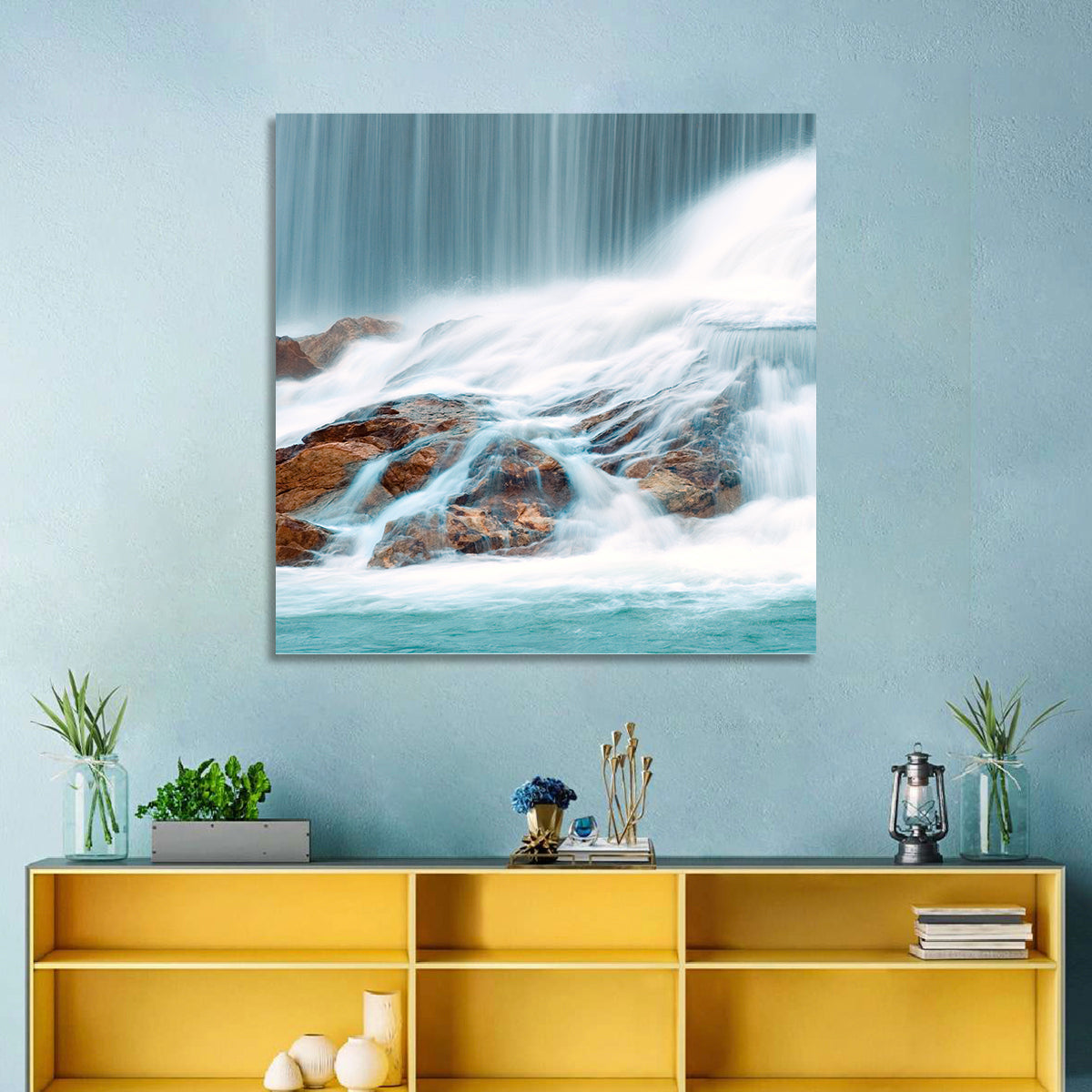 Ningbo Cascading Waterfall Wall Art in a room, landscape