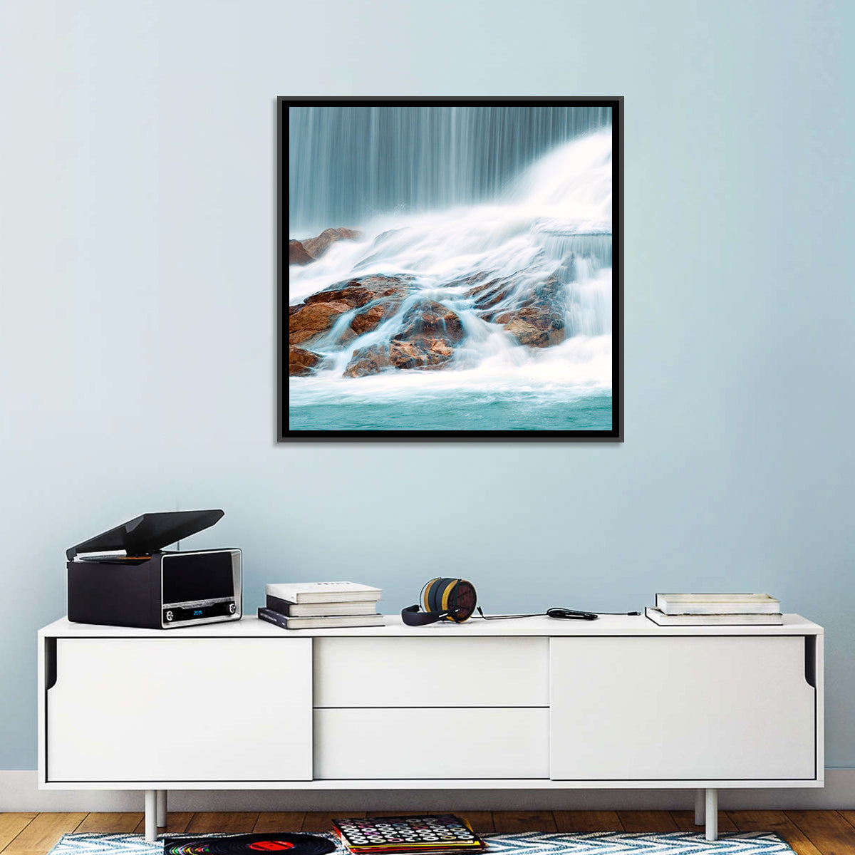 Ningbo Cascading Waterfall Wall Art in a room, landscape