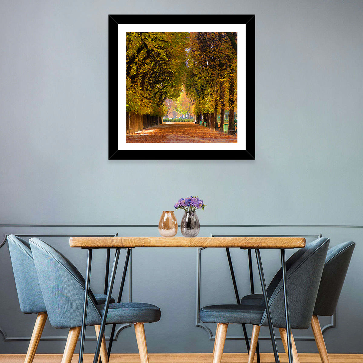 Golden Hour Autumn Path Wall Art in a room, landscape