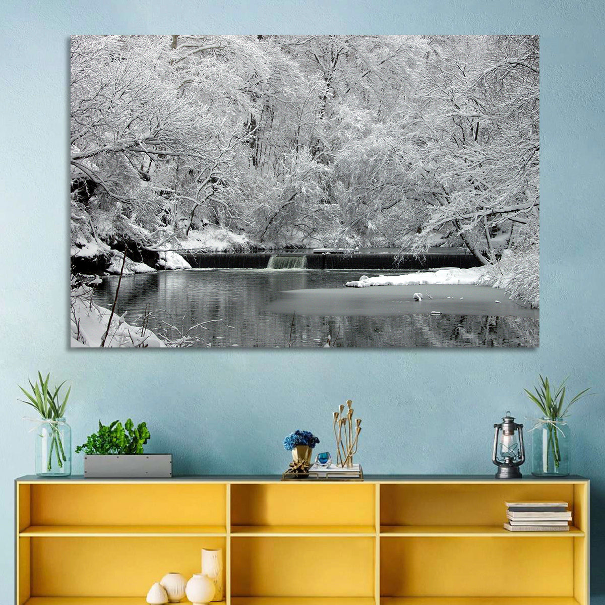 Fairmount Park Winter Spillway Wall Art in a room, landscape
