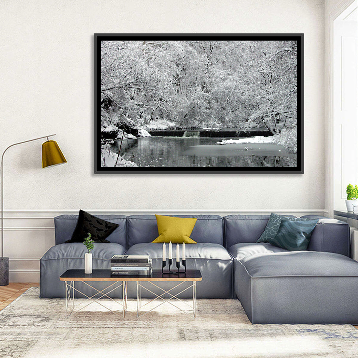 Fairmount Park Winter Spillway Wall Art in a room, landscape