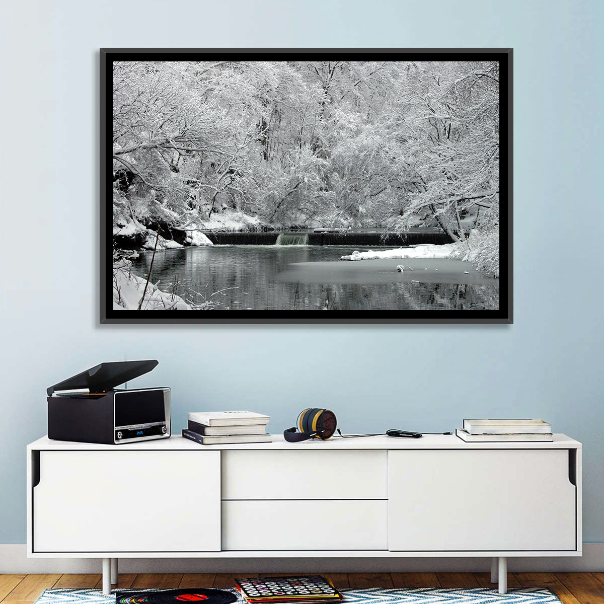 Fairmount Park Winter Spillway Wall Art in a room, landscape