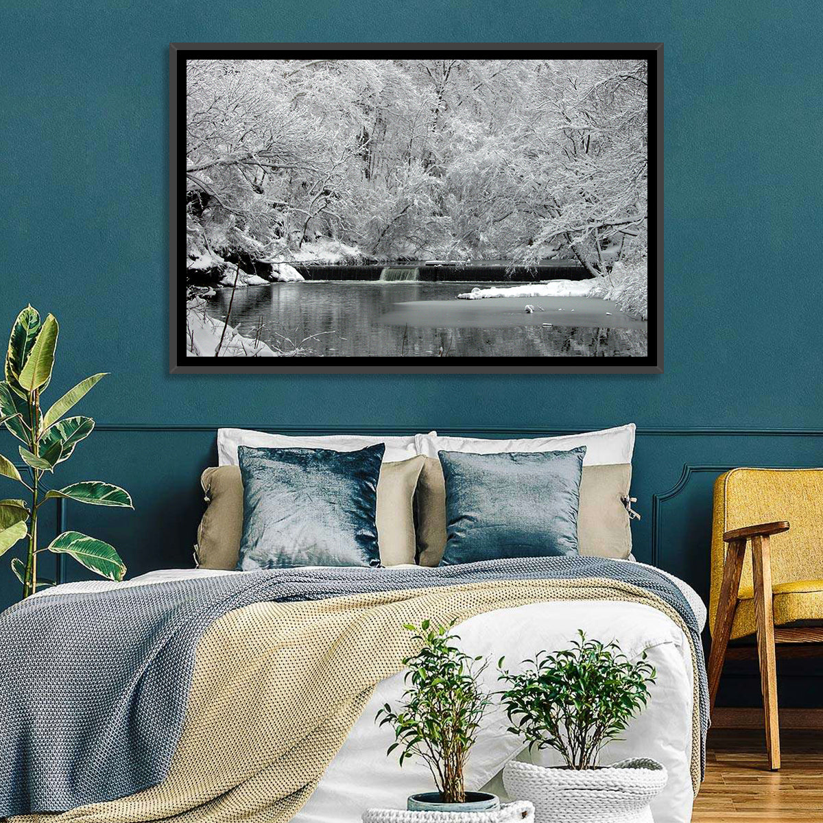 Fairmount Park Winter Spillway Wall Art in a room, landscape