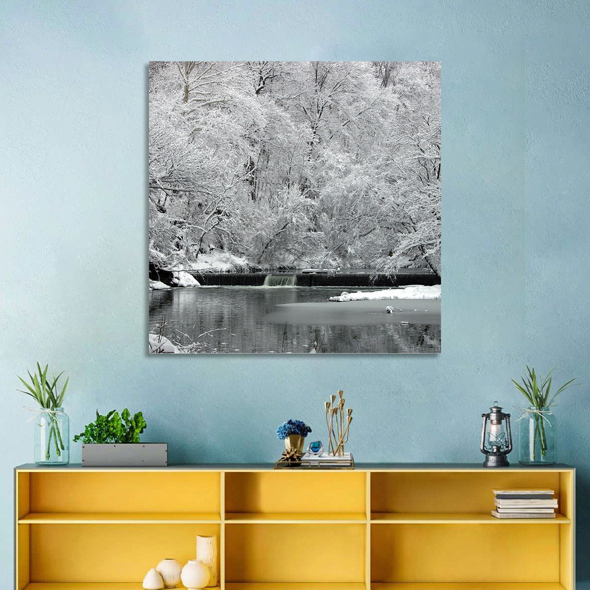 Fairmount Park Winter Spillway Wall Art in a room, landscape