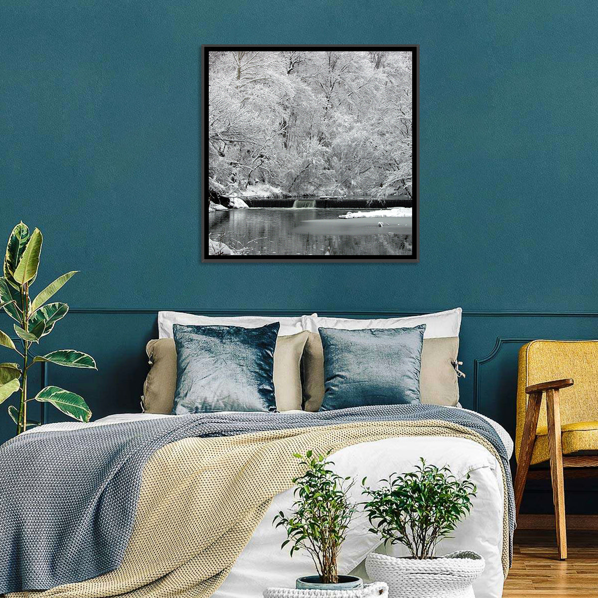 Fairmount Park Winter Spillway Wall Art in a room, landscape