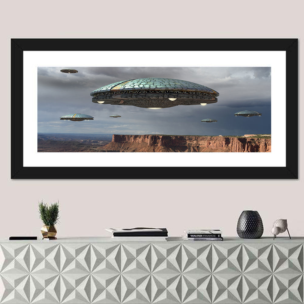 Ufos Over Stormy Canyon Wall Art