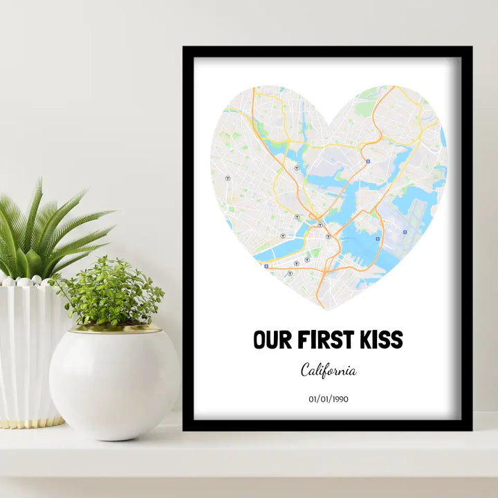 Boston First Kiss Map Canvas Wall Art