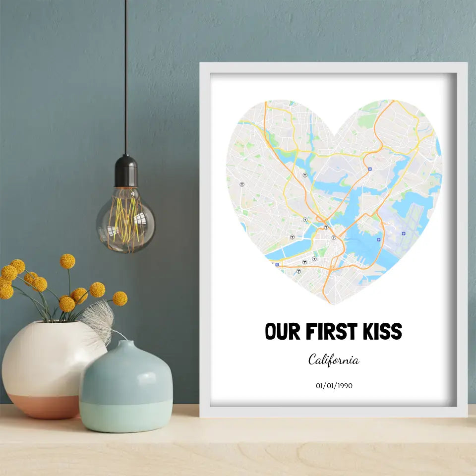 Boston First Kiss Map Canvas Wall Art