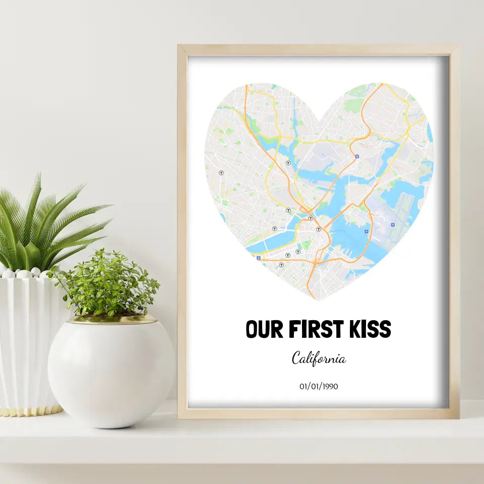 Boston First Kiss Map Canvas Wall Art