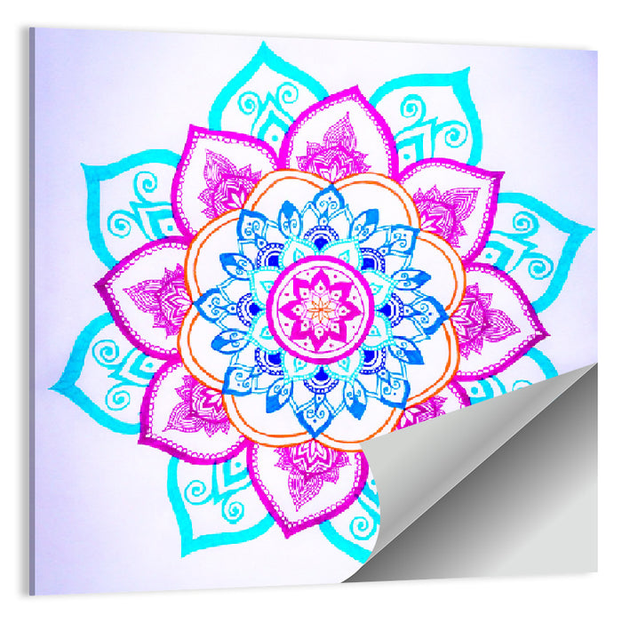 Vibrant Hand-drawn Mandala Flower Pattern Wall Art as a poster print