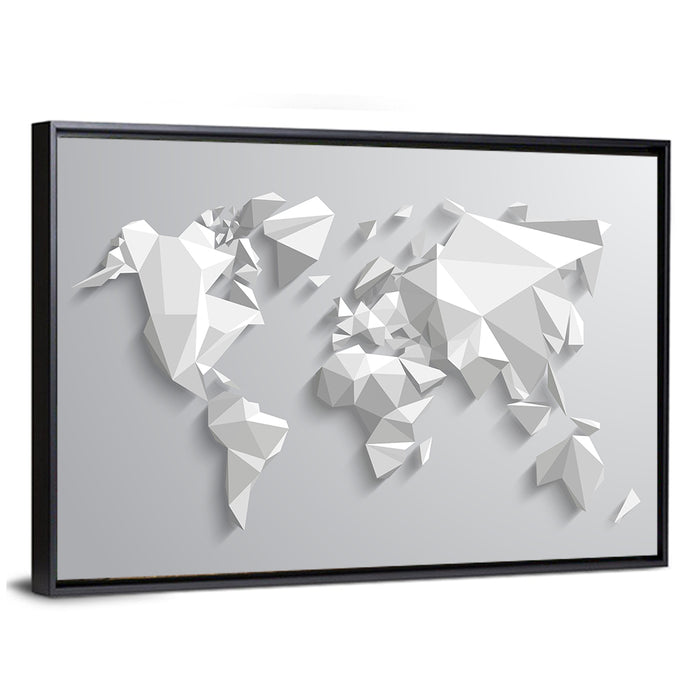 Faceted Triangular World Map Wall Art as a framed canvas