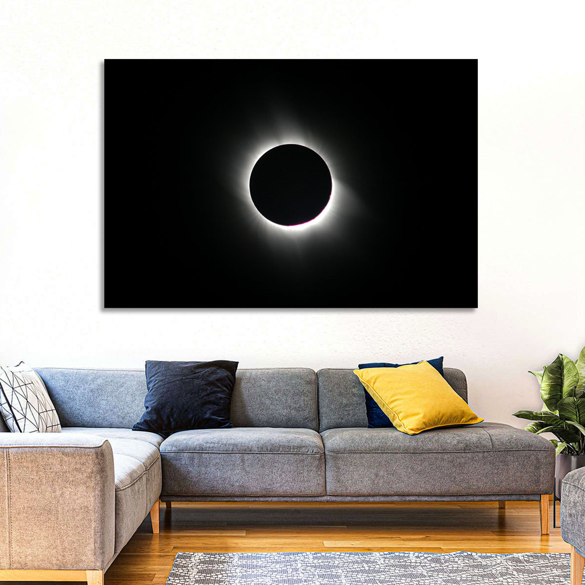 Centered Solar Eclipse Wall Art in a room, landscape