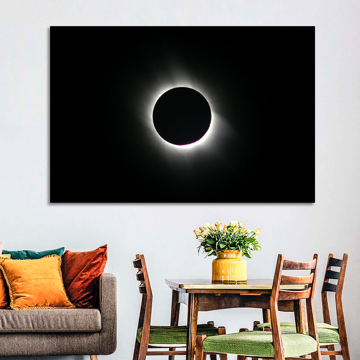 Centered Solar Eclipse Wall Art in a room, landscape