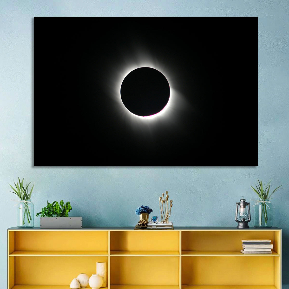 Centered Solar Eclipse Wall Art in a room, landscape