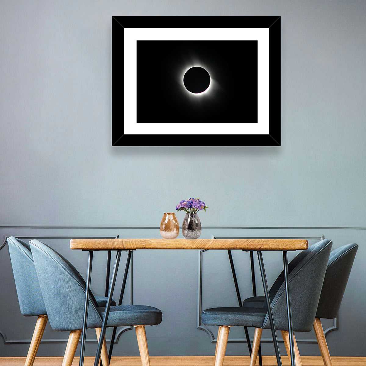 Centered Solar Eclipse Wall Art in a room, landscape