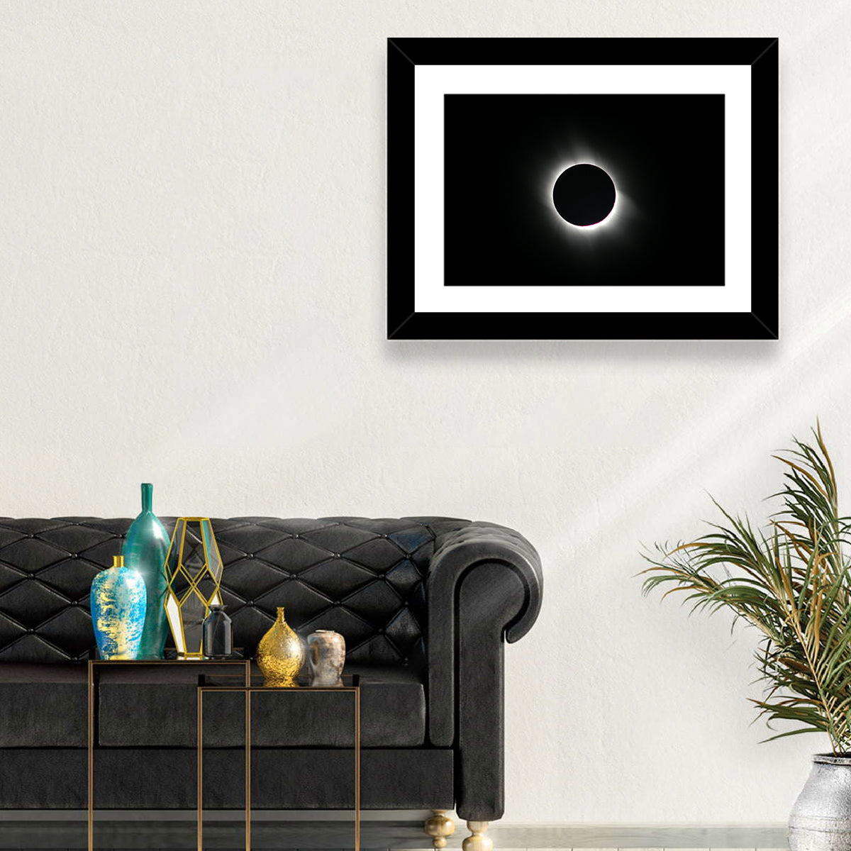 Centered Solar Eclipse Wall Art in a room, landscape