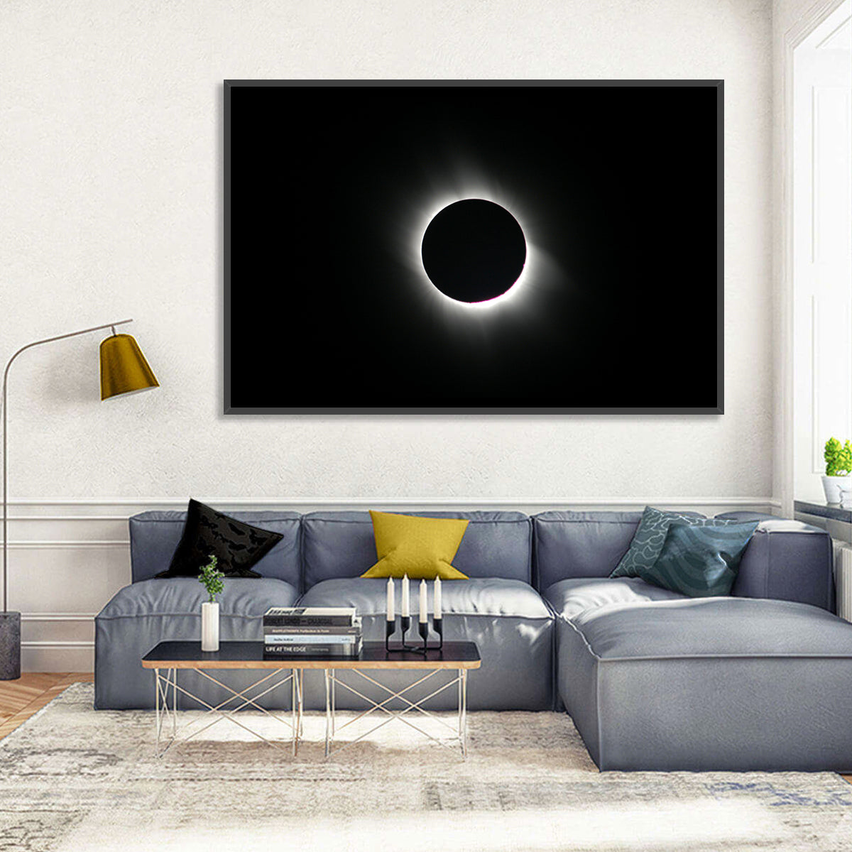 Centered Solar Eclipse Wall Art in a room, landscape