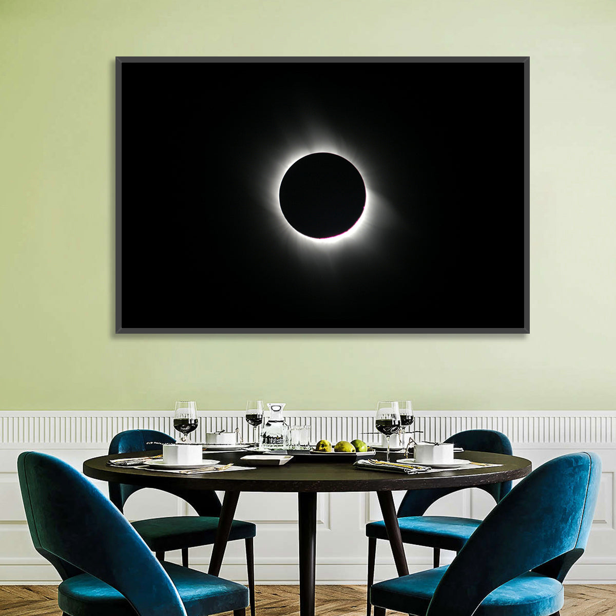 Centered Solar Eclipse Wall Art in a room, landscape