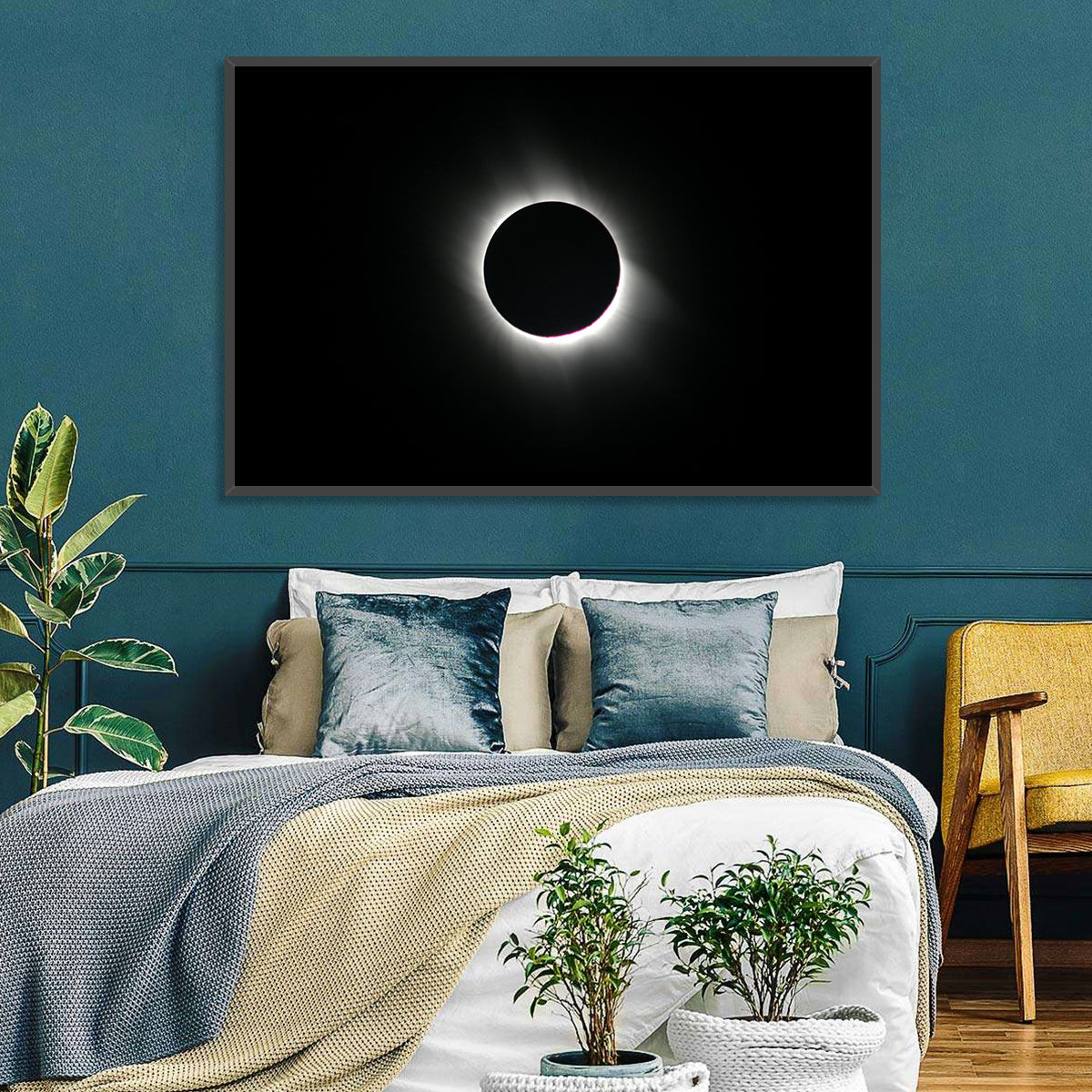 Centered Solar Eclipse Wall Art in a room, landscape
