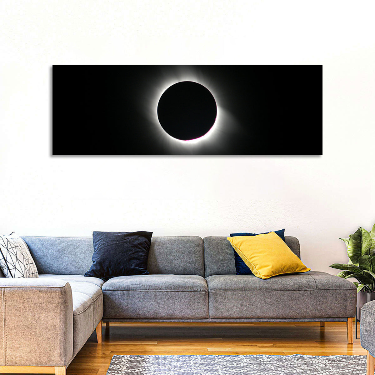 Centered Solar Eclipse Wall Art in a room, landscape