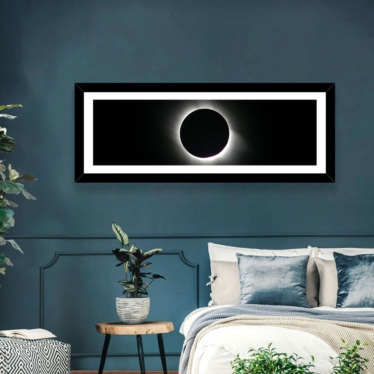 Centered Solar Eclipse Wall Art in a room, landscape
