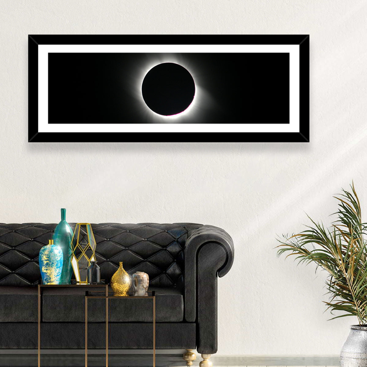 Centered Solar Eclipse Wall Art in a room, landscape