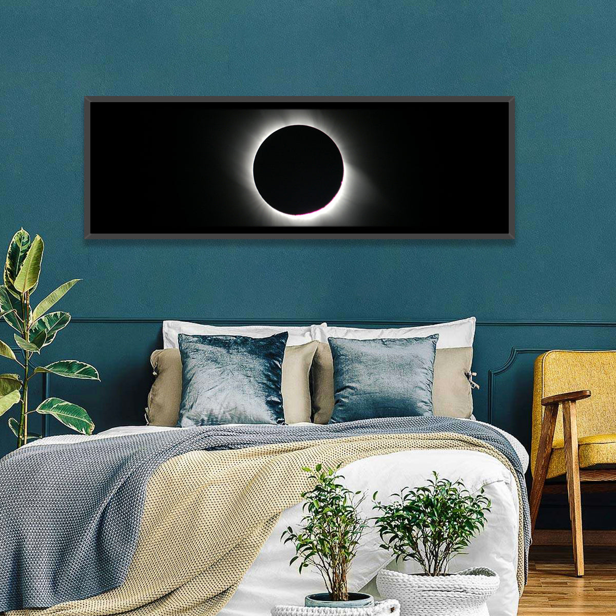 Centered Solar Eclipse Wall Art in a room, landscape