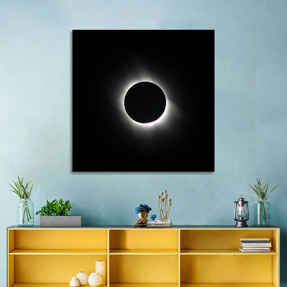 Centered Solar Eclipse Wall Art in a room, landscape