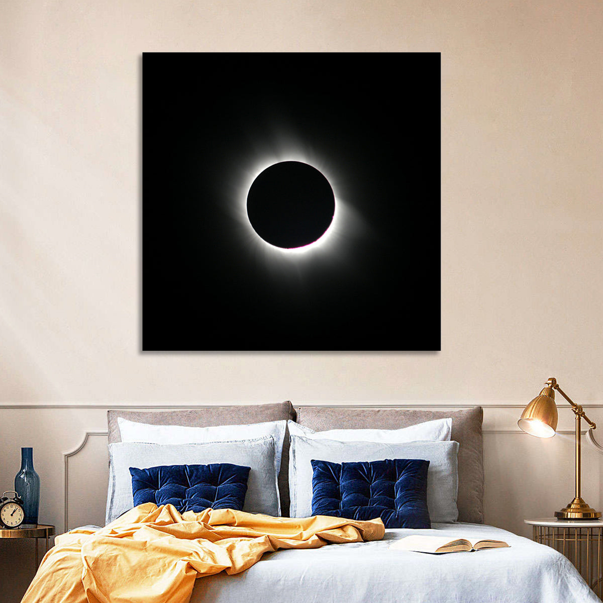 Centered Solar Eclipse Wall Art in a room, landscape