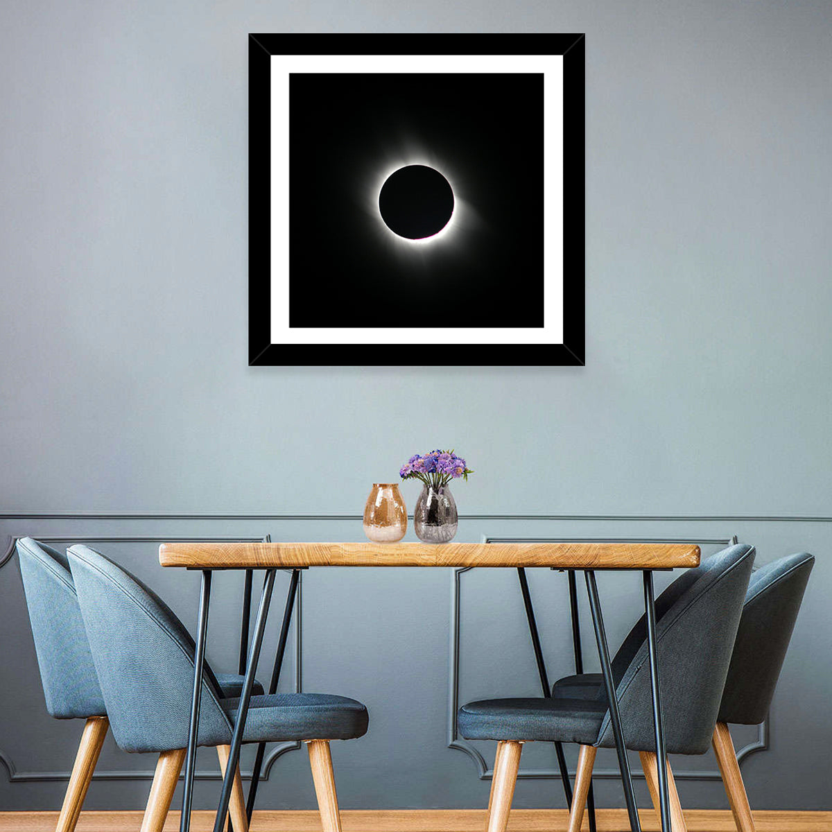 Centered Solar Eclipse Wall Art in a room, landscape