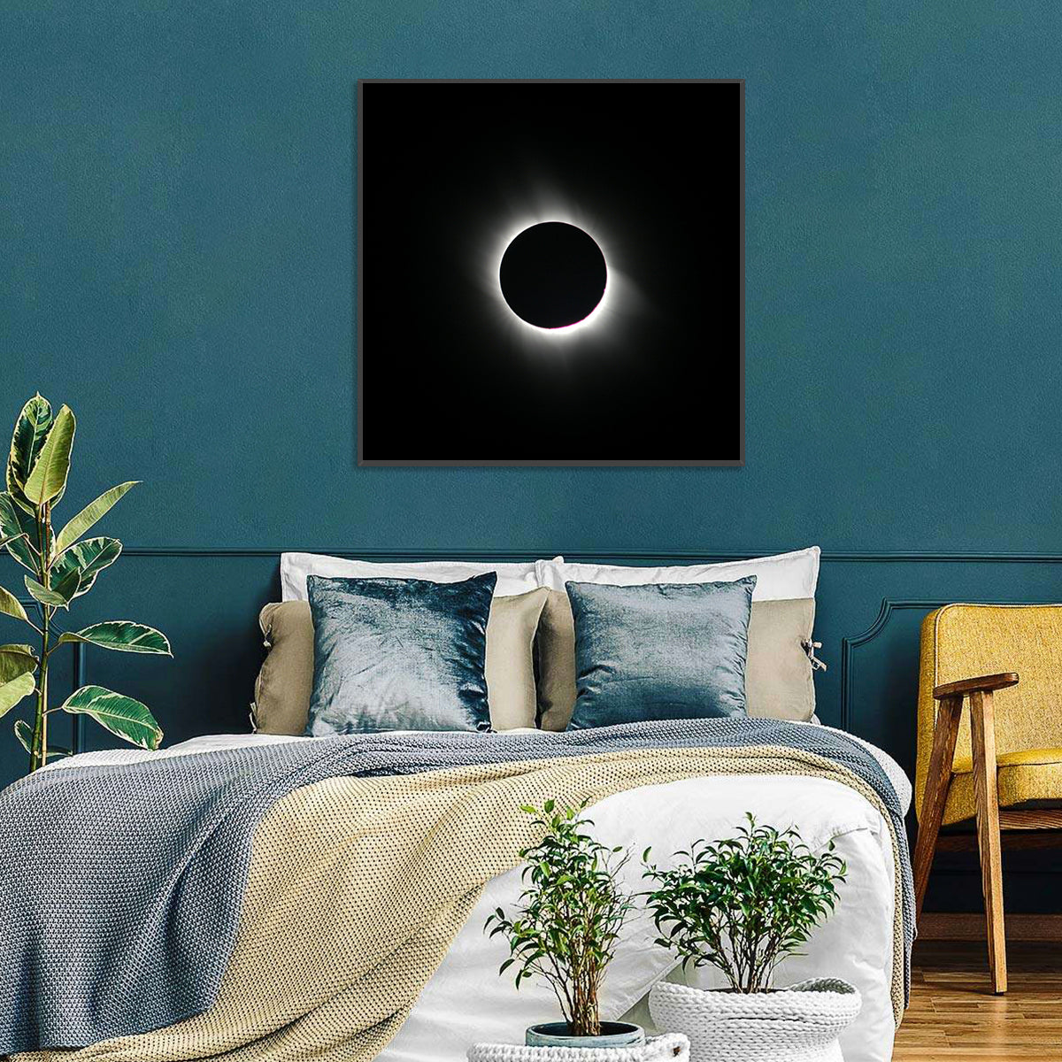 Centered Solar Eclipse Wall Art in a room, landscape