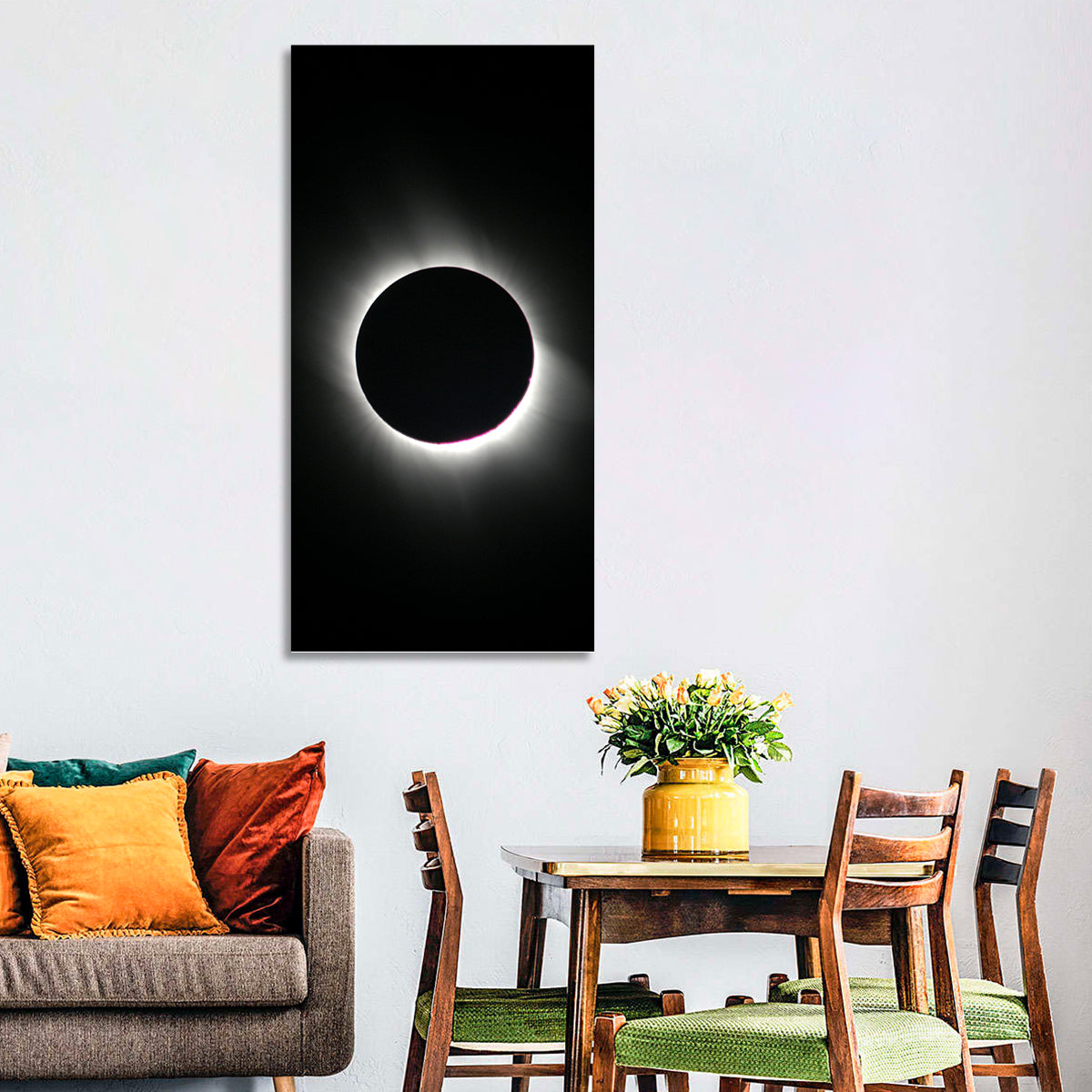 Centered Solar Eclipse Wall Art in a room, landscape