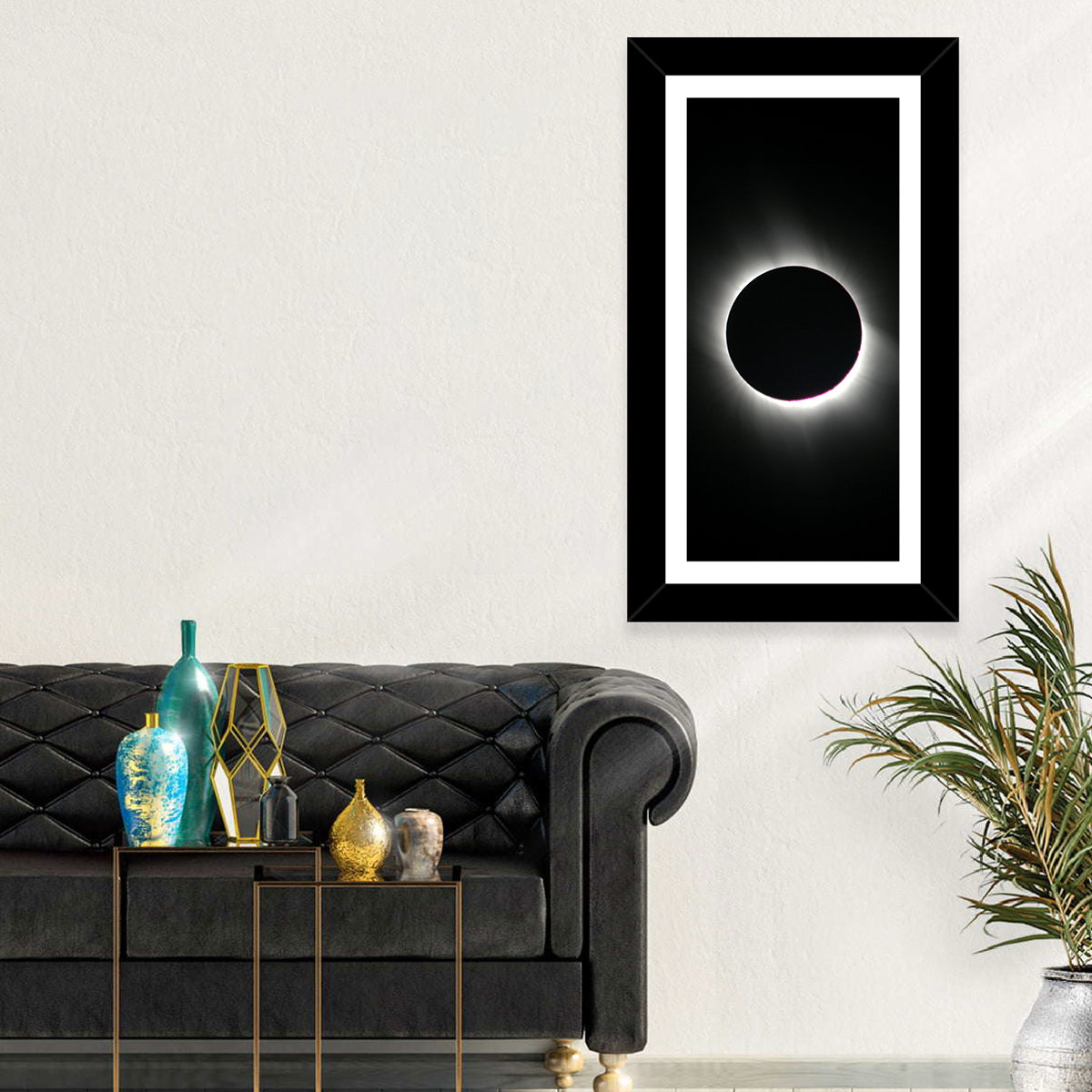 Centered Solar Eclipse Wall Art in a room, landscape