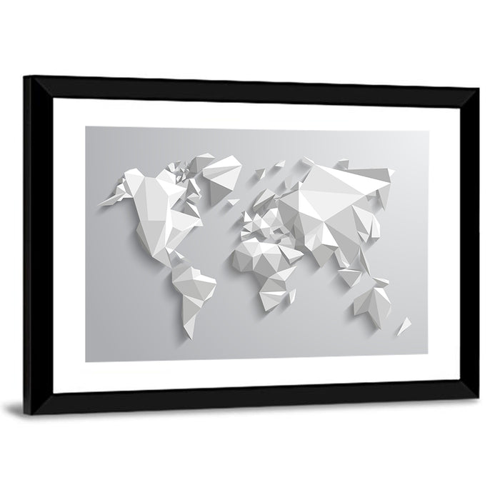 Faceted Triangular World Map Wall Art as a framed print