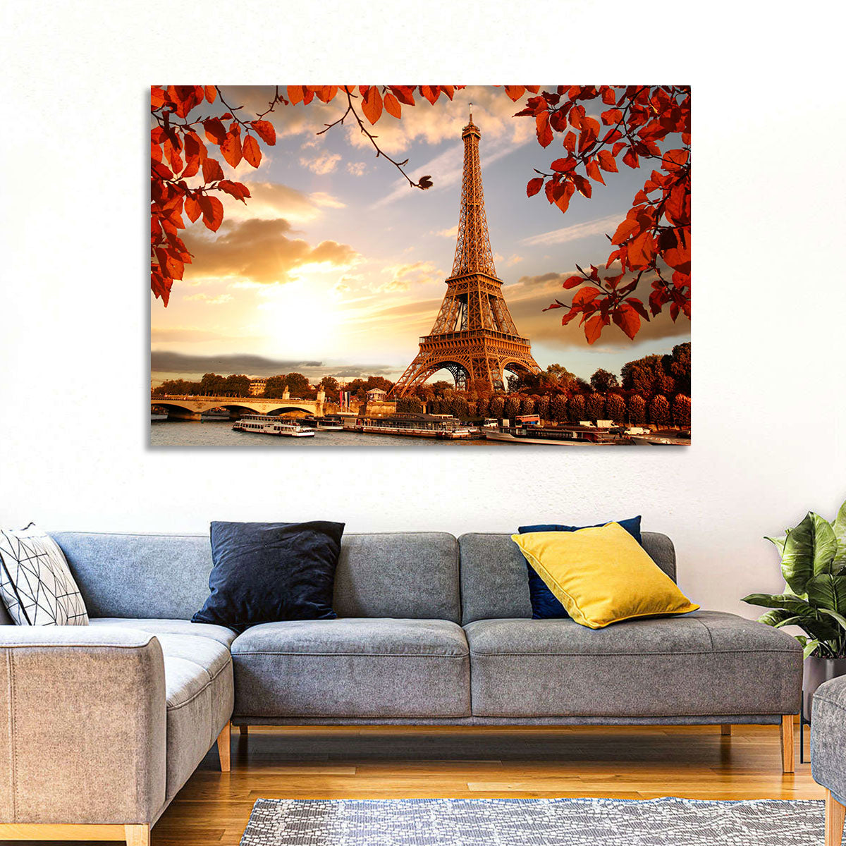 Eiffel Tower at Golden Hour Wall Art in a room, landscape