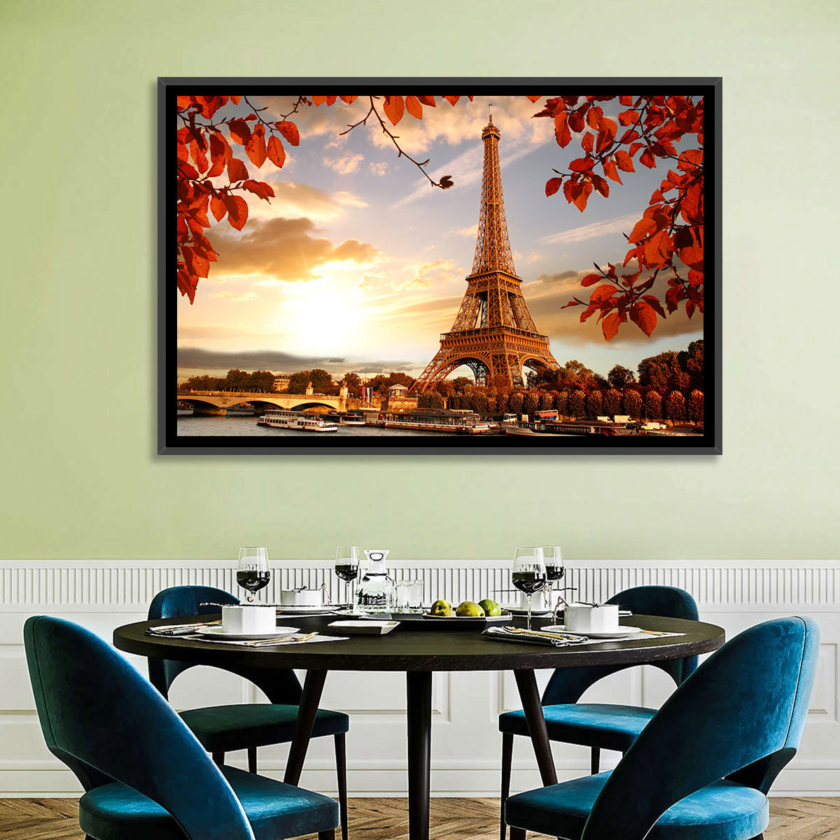 Eiffel Tower at Golden Hour Wall Art in a room, landscape