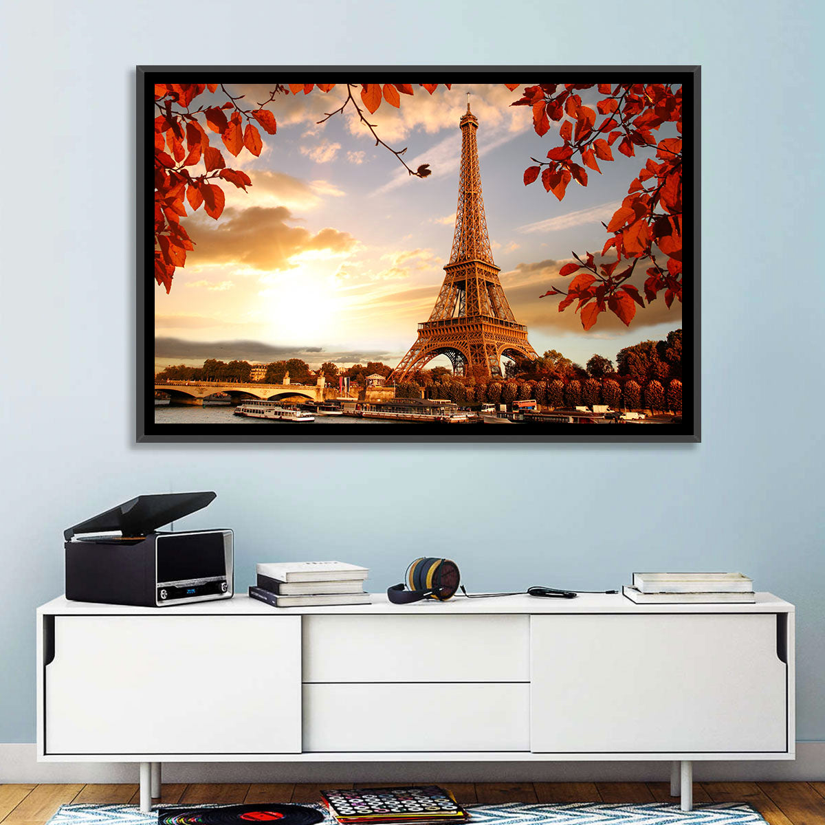 Eiffel Tower at Golden Hour Wall Art in a room, landscape