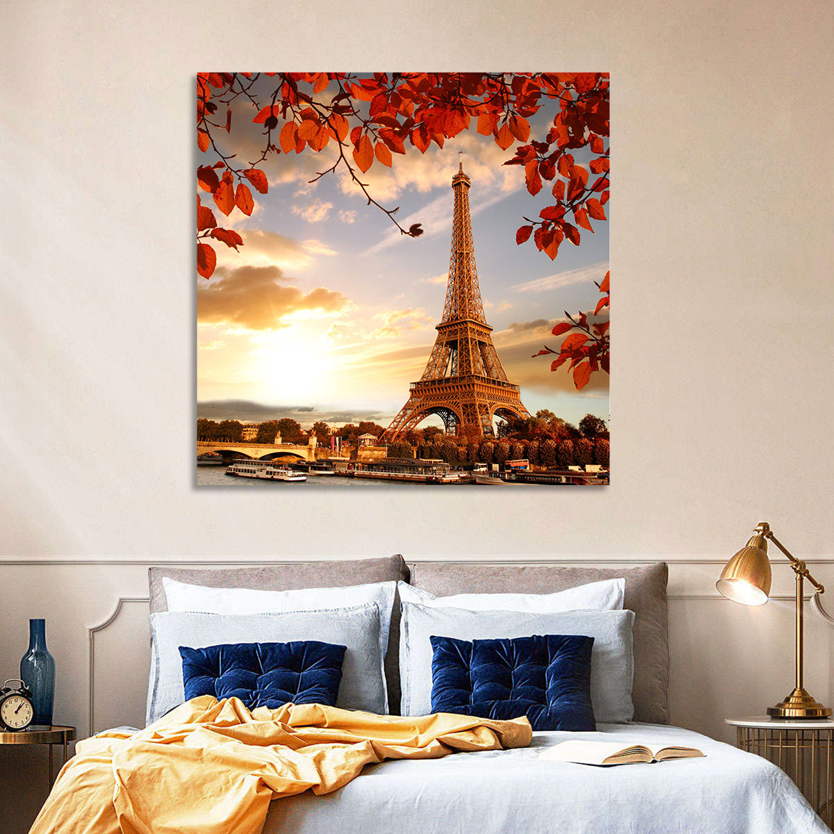 Eiffel Tower at Golden Hour Wall Art in a room, landscape